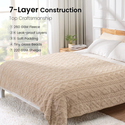 Weighted Blanket Queen Size 15lbs, Classy Soft Jacquard Sherpa Weighted Blankets for Sleep Natural and Calming, Fluffy Cozy Sofa Bed Blanket for Winter, Beige, 60 x 80 inches
