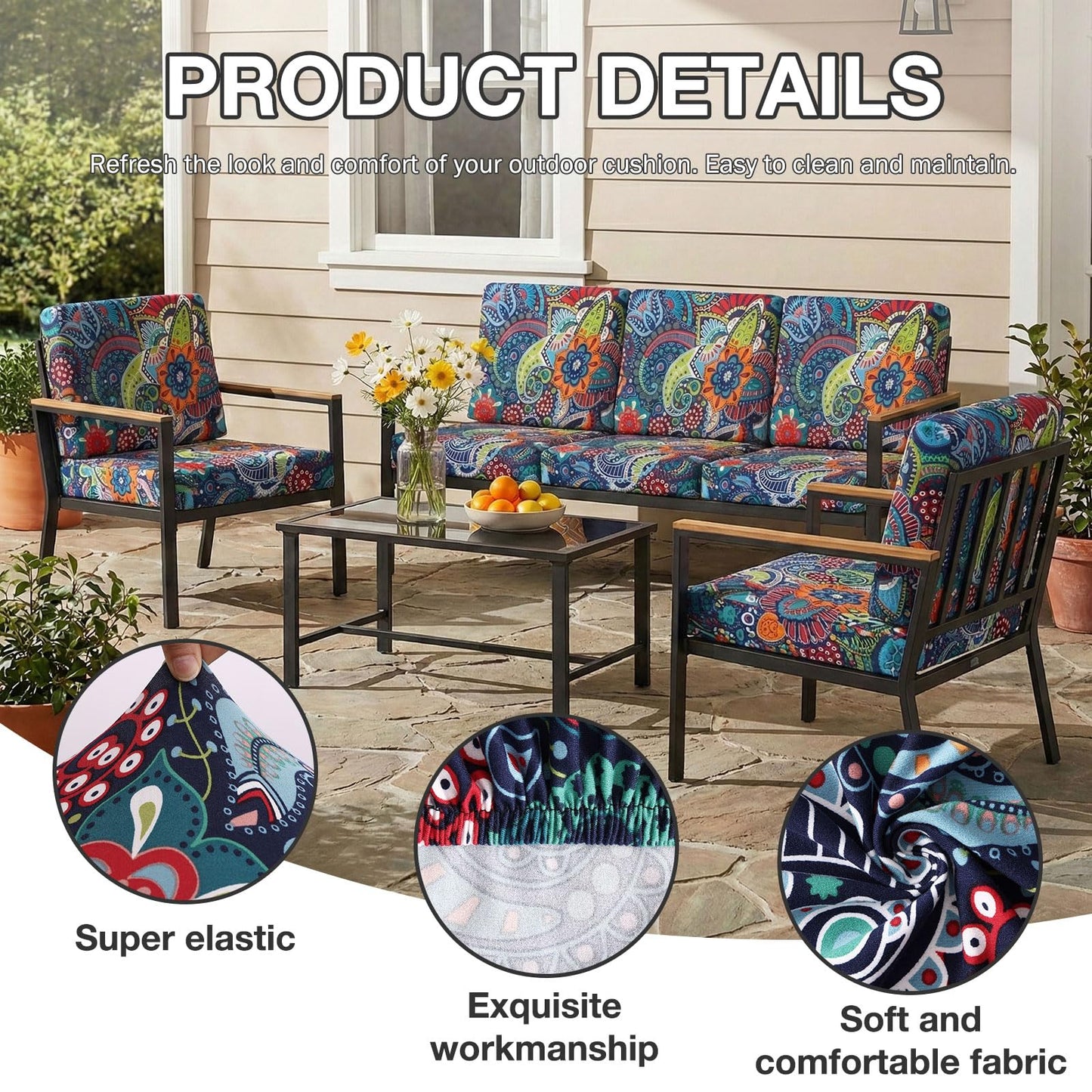 hyha 12Pcs Patio Cushion Covers, Stretch Outdoor Couch Cushion Covers Replacement, Washable Outdoor Chair/Sofa Slipcovers for Patio Furniture Cushions Protector with Elastic Bottom(Paisley,Cover Only)
