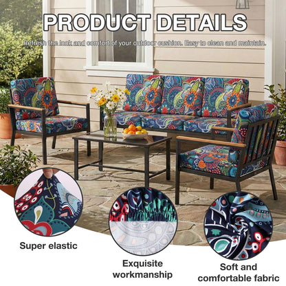 hyha 12Pcs Patio Cushion Covers, Stretch Outdoor Couch Cushion Covers Replacement, Washable Outdoor Chair/Sofa Slipcovers for Patio Furniture Cushions Protector with Elastic Bottom(Paisley,Cover Only)