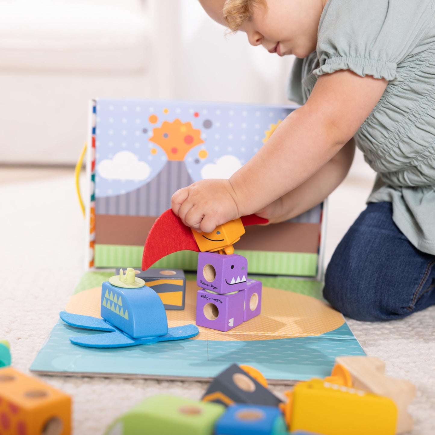 Melissa & Doug Blockables™ Dinosaur Snap and Play, Mix and Match Connectable Wooden Building Blocks Play Set Toy for Preschool Boys and Girls (69 Pcs) - FSC Certified