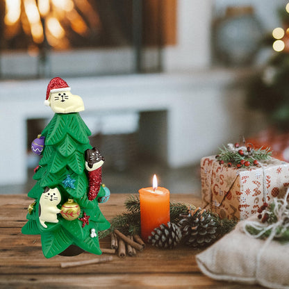 Refintural 5.1 Inch Resin Christmas Cat Tree - Perfect for Office, Home or Gift - Adorable Mini Christmas Tree with Cute Cat Kitten Figurines Cute Christmas Decoration for Cat Lovers
