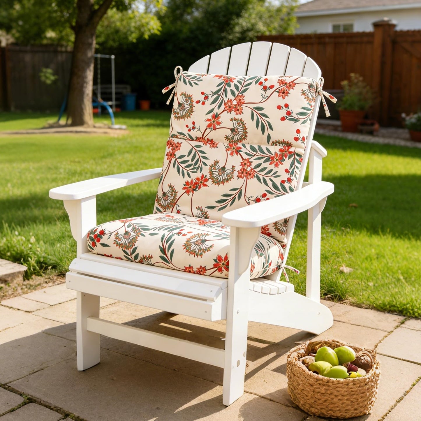 NBHUIYJJ High Back Chair Cushion, 44" x 20" UV Resistant & Water-Repellent Patio Furniture Chair Pads with Non-Slip Ties for Rocking Chairs, Adirondack, Dinning Chairs, Flower Red, 2Pcs