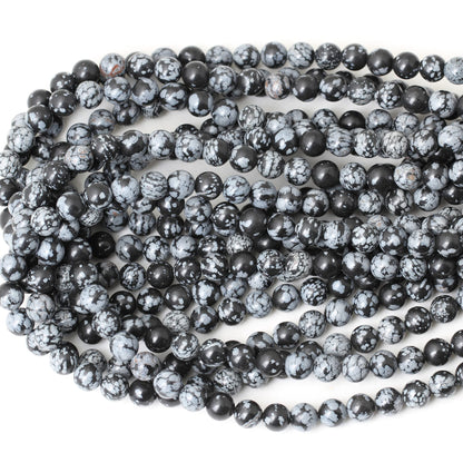 CHEAVIAN 45PCS 8mm Natural Black Snowflake Obsidian Gemstone Round Loose Beads Stone Beads for Jewelry Making DIY Findings 1 Strand 15"