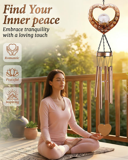Nacome Solar Heart Wind Chimes for Outside: Weatherproof Metal Outdoor Decor Easy Hanging for Garden Patio Tree Window - Melodious Mother's Day Birthday Gifts for Mom Women Mom Grandma Her Wife