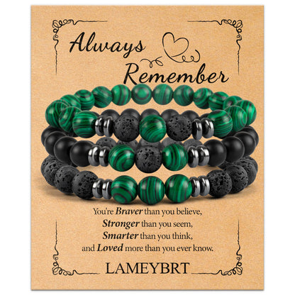 Lameybrt 8mm Men’s Bracelet Set Multi - Tiger Eye/Matte Agate/Lava Rock Gifts for Birthday/Anniversary/Christmas (G08 Malachite, One Size)