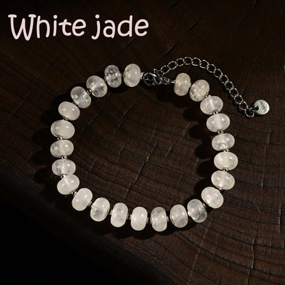 CHCCOYE 5x8mm Natural Healing Gemstone Bracelet – Handmade Yoga Beaded Bracelet, Stress-Relief Crystal Jewelry for Men & Women (White jade)