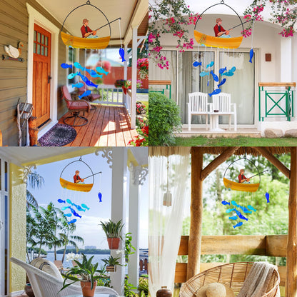 X-PREK 21" Fish Wind Chimes for Outside, Blue Sea Glass Wind Chimes Garden Decor, Windchimes Outdoors Suncatcher Gift for Women, Mom, Grandma, Unisex