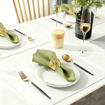 12-Pack Elegant Napkin Rings, Premium Metal Napkin Holders for Wedding, Daily Dining & Holiday Decor, Polished Gold & Silver Napkin Rings Set for Table Setting (Leaf Shaped-Gold)
