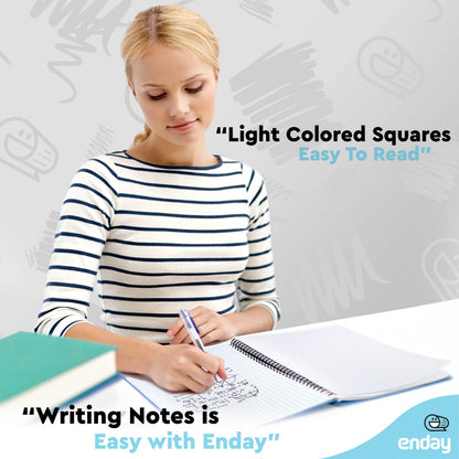 Emraw Graph Paper Notebook (4 Pack) Grid Notebook, Graph paper spiral notebook, Graph notebook, 4 Squares per inch Grid paper notebook, White Paper Quad Ruled Spiral Assorted Colors - by Enday
