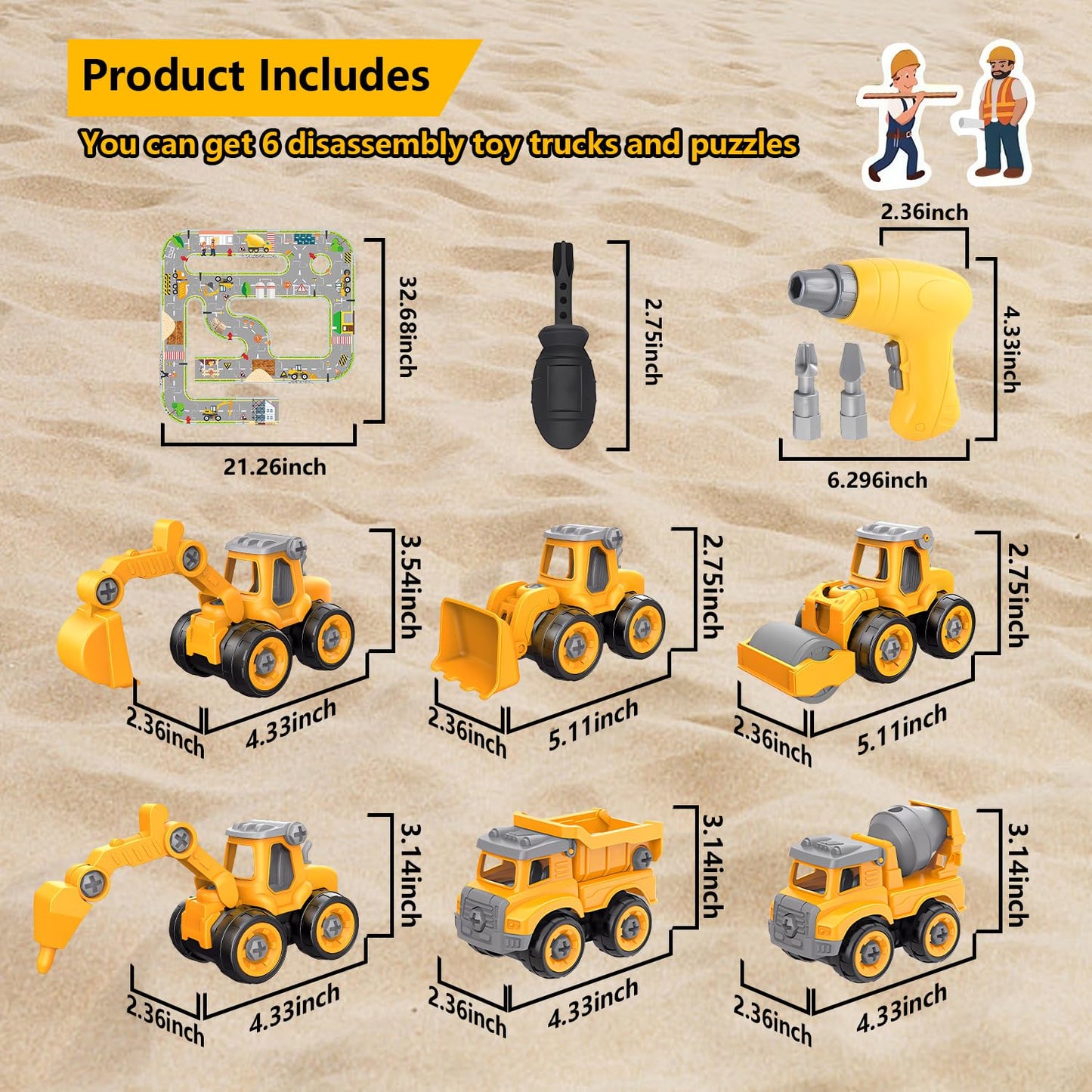Trovogil Take Apart Construction Truck Excavator Toys for Kids Ages 3-8, STEM Learning Building Toys with Electric Drill & Puzzle Play, Educational Engineering Birthday for Boys Kids Toddlers