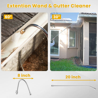 M MINGLE 20 FT Telescoping Pressure Washer Wand with Gutter Cleaner, Brush Head, 5 Nozzle Tips, and Hose Adapters for House Exterior, Window & Roof Cleaning
