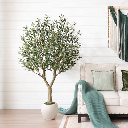 VeriNatural Olive Trees Artificial Indoor,6Ft Large Faux Plants,Tall Fake Tree with 12in White Round Planter,Full & Lush Faux Olive Tree for Home Decor Living Room, Office or Bedroom,Housewarming