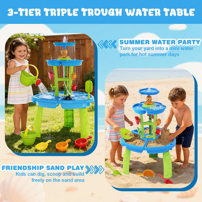 2026 Toddlers Water Table, 3-Tier Rain Showers Splash Pond Sensory Table with Water Pump & Water Toy Accessories, Summer Outdoor Toys, Kids Water and Sand Activity Playset for Boys Girls Age 3-5