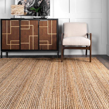 nuLOOM 6x9 Rigo Jute Hand Woven Area Rug, Natural, Solid Farmhouse Design, Natural Fiber, For Bedroom, Living Room, Dining Room, Hallway, Office, Kitchen, Entryway