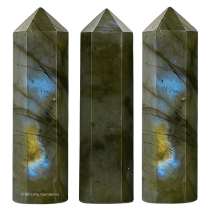 Amazing Gemstone Labradorite Crystal Points Bulk Healing Crystals - Pack of 3 Single Terminated Healing Wand Point Bulk Crystals for Crafts, Crystal Grid, DIY Work - Premium Crystals - Beginners Gift