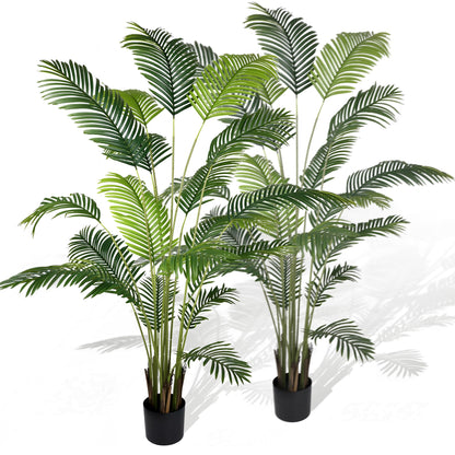 Worth Garden 82in 2-Pack Artificial Areca Palm Tree in Pot, 7ft Fake Cane Palm Silk Plant Indoor Outdoor, Dypsis Lutescens, Lifelike Faux Silk Plants Home Decor