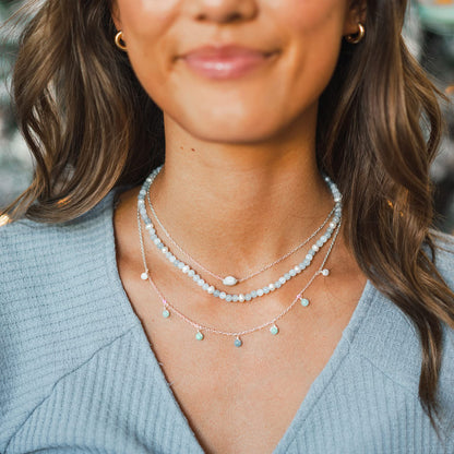 Lotus and Luna 4MM Energy Chakra Healing Necklace with Real Stones Jade, Pearl, Rose Quartz, Amethyst, Moonstone (Intuition + Self Love)