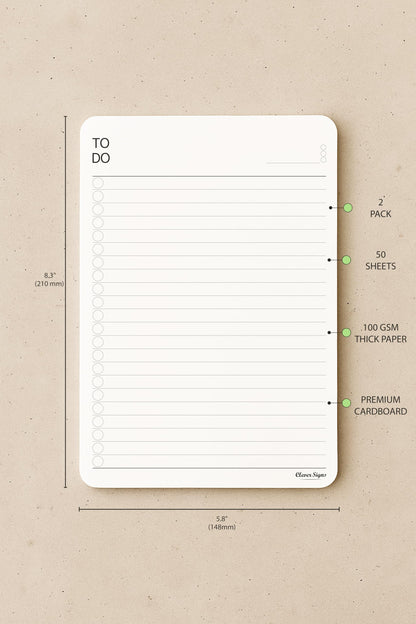 To Do List Notepad – (2 Pack, 50 Sheets Each) A5 Size (8.3"x5.8") Premium Thick Paper With Cardboard Back Support, Undated Daily Planner Notepad, Daily To Do List Notebook, Ruled Pages, Checkboxes, Deadline Column.