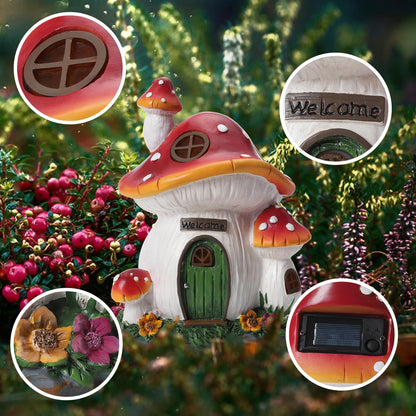 FHWTY Mushroom House Garden Statue Outdoor, Solar Light Mushroom House Garden Figurines for Lawn, Balcony, Yard Decoration, Outdoor Garden Decoration