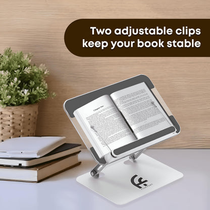 Amazon BESIGN Acrylic Book Stand for Reading, Adjustable Holder with Rotating Base & Page Clips, Foldable Desktop Stand for Textbooks, Cookbooks, Laptops, Tablets, Music Sheets, Recipes