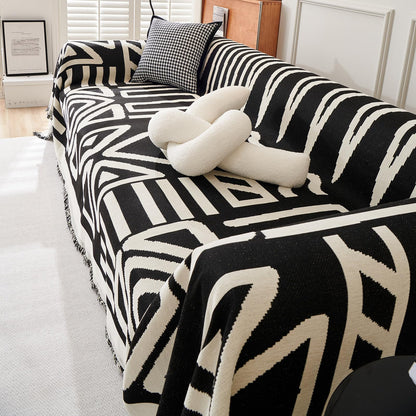 VClife Boho Couch Cover for Dog, Soft Cooling Sofa Cover for Sectional L Shape, Breathable Fabric Furniture Protector for Pet, Reversible White and Black Checkered Plaid Sofa Slip Cover Futon Cover