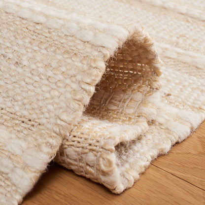 SAFAVIEH Kilim Collection Area Rug - 6' x 9', Natural & Ivory, Handmade Boho Stripe Fringe Jute & Wool, Ideal for High Traffic Areas in Living Room, Bedroom (KLM442A)