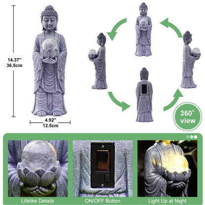 Tiejiajiang Solar Buddha Statue Outdoor – 14 Inch Tall Solar Outdoor Yard Zen Garden Decor - Ideal Gifts for Housewarming