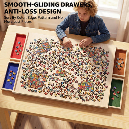 2 Pack 1000 Piece Rotating Puzzle Board with Drawers and Cover - Portable Jigsaw Puzzle Board Lightweight Puzzle Tray for Adults & Families Home Entertainment - 30" X 22"