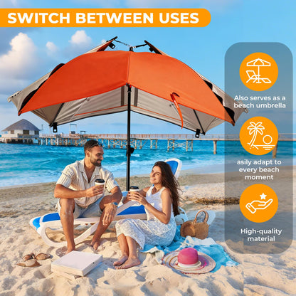 HOMEDEMO Beach Umbrella Tent (9.5ft, Red) with Fan Canopy, 3-in-1 Umbrella Shade Shelter for Beach, Picnic, Bleacher, Sports Games