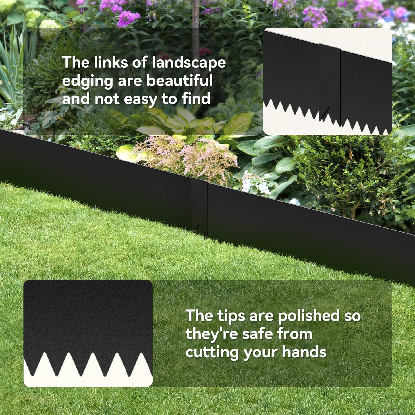 LMYYGOO 6PCS 8 inch Steel Landscape Edging Kit - 40" L x 8" H Each (20ft Total) Galvanized Steel Edge for Lawn Yard- No-Dig Hammer-in Heavy Duty Metal Edging Border with 6 Clips