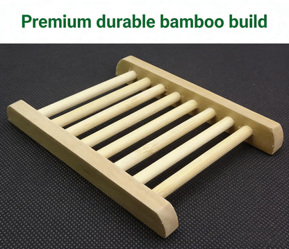2-Pack Bamboo Soap Tray Set - Self-Draining Wooden Soap Holder for Bathroom, Shower & Kitchen