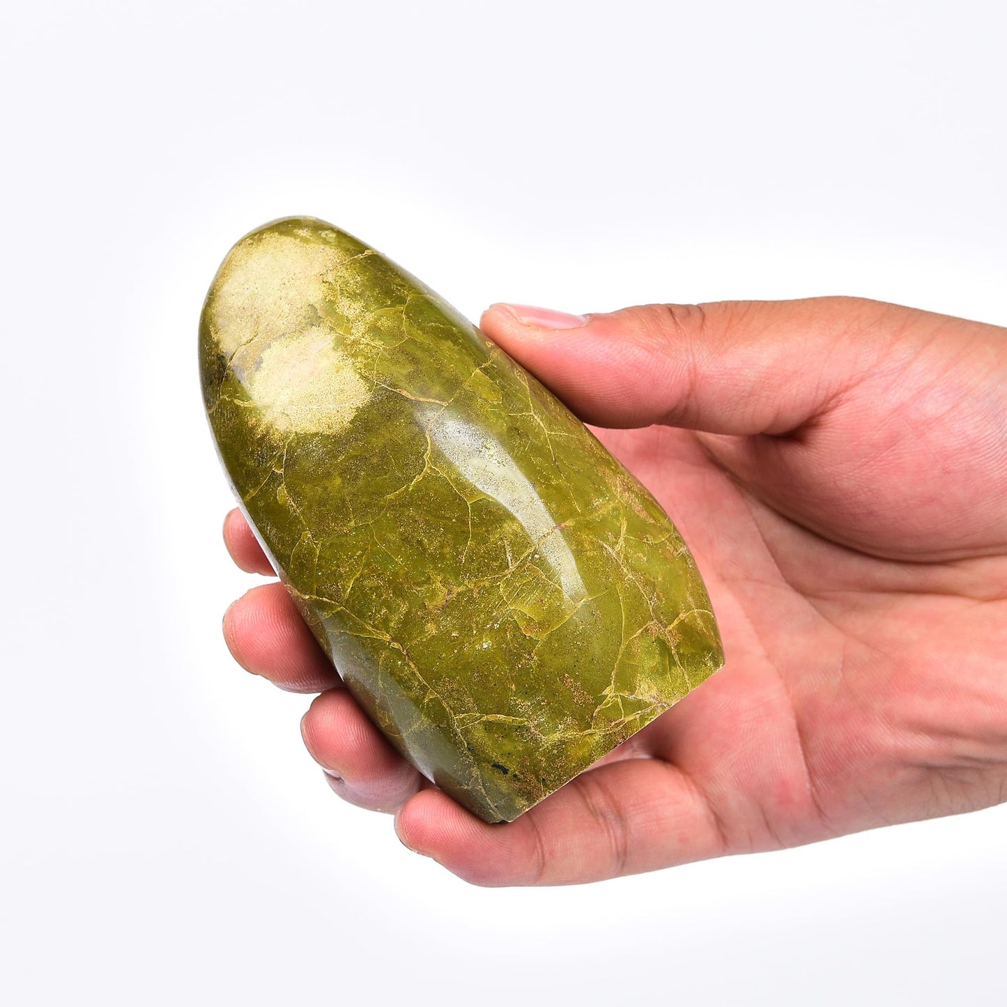 AMOYSTONE Natural Green Opal Polished Paperweight for Office - Small Decorative Healing Crystal, Desk Feng Shui Gemstone Home Decor 0.7~1 LBS