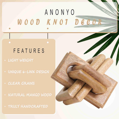 ANONYO Boho Wooden Chain Links Decorative Object for Coffee Table & Shelf | Handmade Mango Wood Knot Sculpture Rustic Modern Arch Décor for Living Room, Entryway, Console, Office Home Accent (Natural)