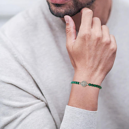Lameybrt Evil Eye Bracelet 4 mm Natural Stretch Adjustable Beaded Bracelets for Men (C08 Malachite, One Size)