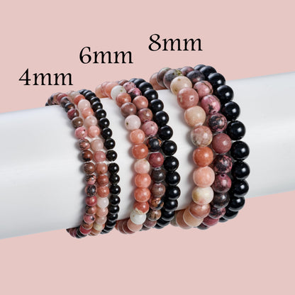Bivei 3-Piece 4mm Beaded Bracelets for Women – Plum Blossom Jade, Rhodonite, Black Obsidian – Handmade Natural Crystal Stretch Elastic Jewelry for Meditation, Yoga, Protection Gifts