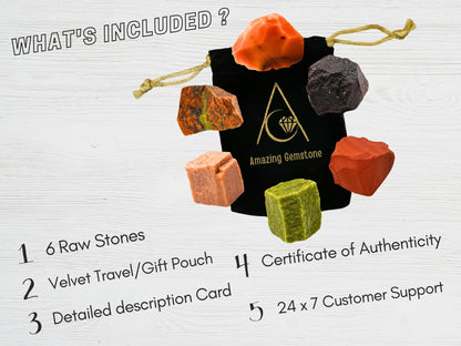 Amazing Gemstone Crystals for Fertility Manifestation, Set of 6 Carnelian, Unakite, Peach Moonstone, Garnet, Red Jasper and Vesuvianite Healing Crystals and Stones