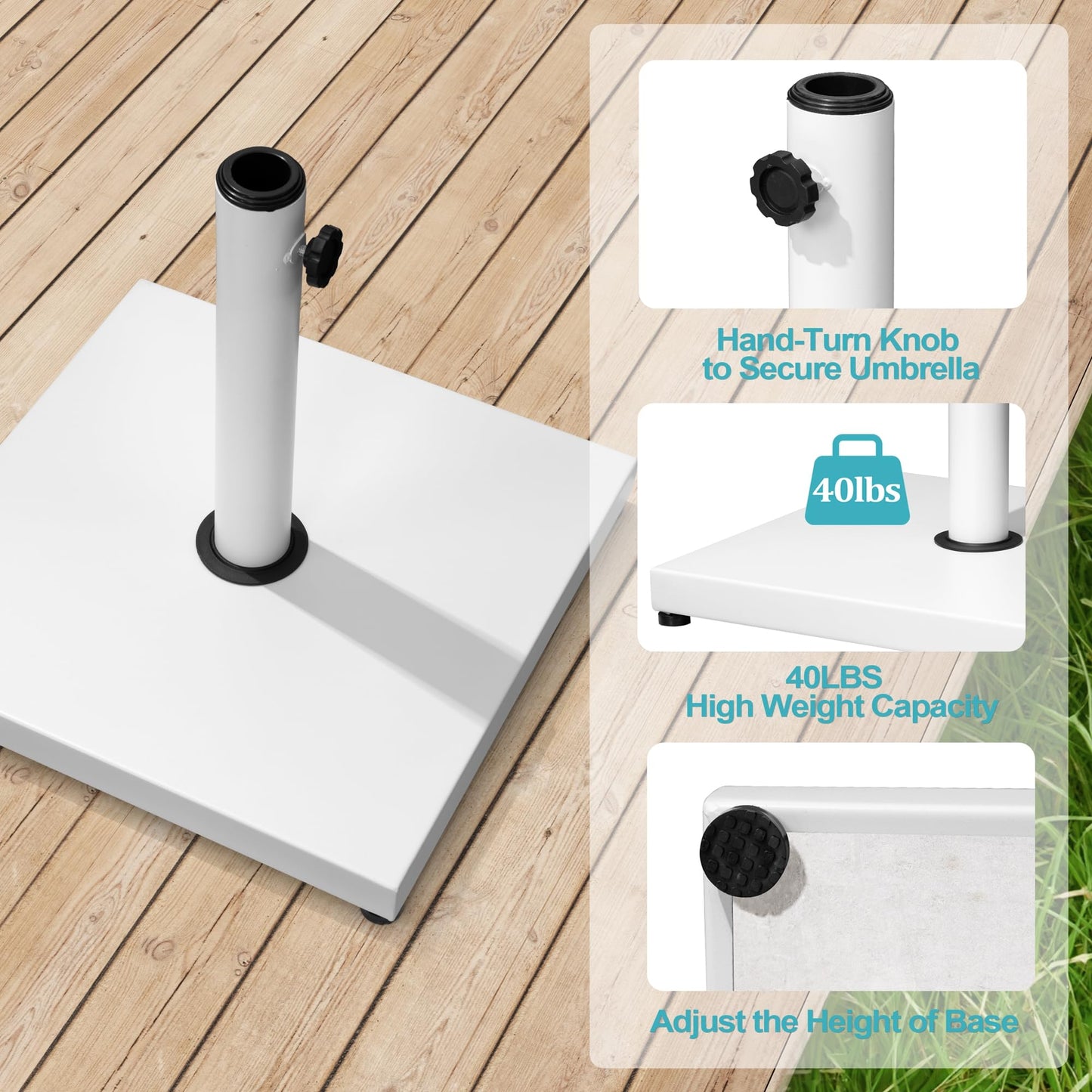 VredHom Patio Umbrella Base, 43lbs, Outdoor Heavy Duty Square Concrete Stand Market Umbrella, White