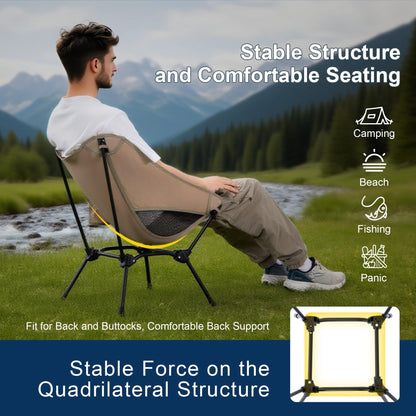 TlaroRiz Camping Chair Portable Lightweight Camping Chairs for Adults Foldable 600D Oxford Ultralight Backpacking Chair with Breathable Mesh and Pocket for Outdoor Travel Hiking,Beige