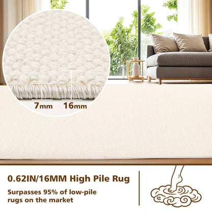 ANSSO 5x7 Wool Rugs for Living Room,80% Merino Wool and 20% Cotton Soft Tufted Area Rug with Cotton Non-Slip Backing,Large Area Rug for Bedroom Bedroom, Dining and Home Office (Cream White)