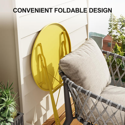 3-Piece Folding Bistro Set, Outdoor Patio Furniture Set with 2 Chairs & 1 Table, Space-Saving Foldable Balcony Garden Set with Heavy-Duty Powder-Coated Steel Frame, No Assembly Required, Yellow