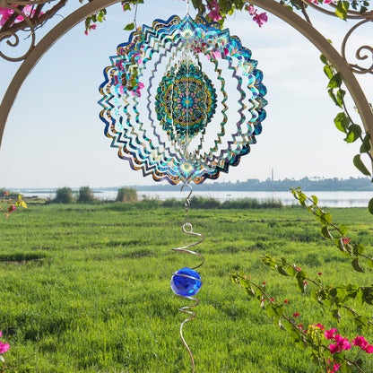 Eiryhope Wind Spinner Mandala Peacock - 12In Laser Cut Stainless Steel Wind Spinners Outdoor, 3D Kinetic Hanging Sculpture, Rustproof Metal Garden Decor Yard Art, Unique Gift for Women, Men, Holidays