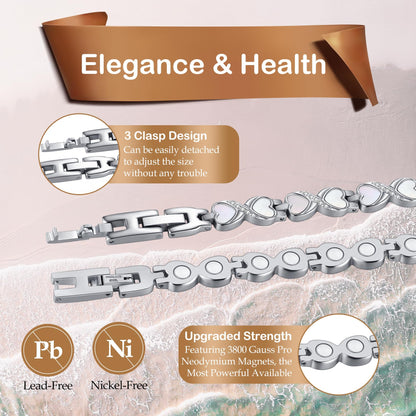 Feraco Ultra Strength Magnetic Bracelets for Women with 3800 Gauss Therapy Magnets, Titanium Steel Magnet Bracelet for Women with Natural Fritillaria, Adjustable with Sizing Tool, Original Design
