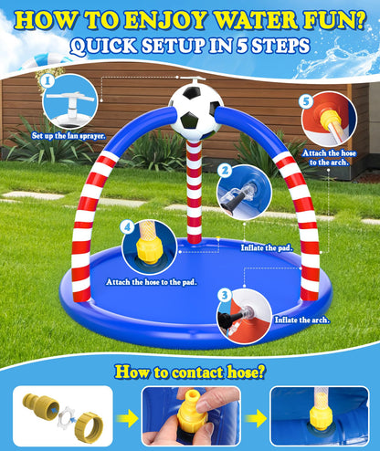 Glowpoint Splash Pad for Kids & Dogs, Large Outdoor Water Sprinkler Pad, Inflatable Water Play Mat with Soccer Sprinkler, Backyard Summer Water Toy for Toddlers Children Family Fun