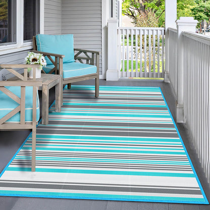 Outdoor Patio Plastic Rug Waterproof - Outdoor Rugs for Camper Outside, Rv, Porch Deck Rug Clearance, Area Carpet for Outside, Balcony, Patio Decor, Blue & Grey, 5x8 ft