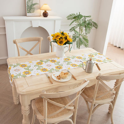 Joyfol Day Embroidered Spring/Summer Table Runner, Flowers Table Runners for Holiday Home Kitchen Dining Tabletop Decoration (14 X 69 inch, Sunflower )