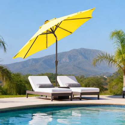 Tioline 9FT Solar-Powered LED Patio Umbrella with Tilt Crank,Outdoor Market Umbrella with 32 Lights,Sunshade for Deck, Garden and Pool,Yellow