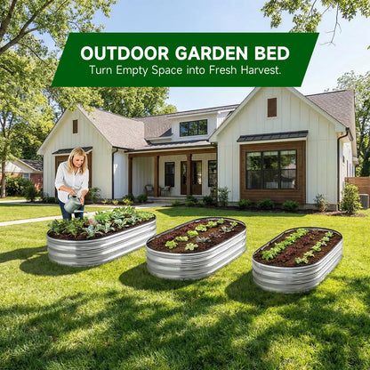 ONAIL Galvanized Steel Raised Garden Bed Kit, Oval Small Metal Planter Box for Outdoor Plants Vegetables, Flowers, Herbs (4x2x1 Silver)