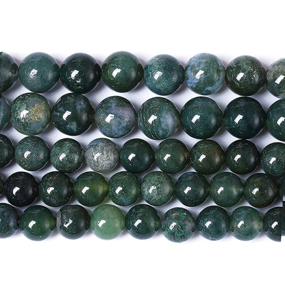 60PCS 6mm Natural Green Moss Agate Beads Gemstone Round Loose Spacer Beads for Jewelry Making DIY Bracelet Necklace Earrings 15" Inch