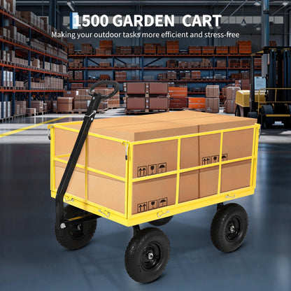 Garvee 1500 LB Garden Wagon Cart with 13 in All Terrain Tires, 3-in-1 Yard Wagon Cart with Removable Side Panels, Heavy Duty Outdoor Metal Utility Wagon Yard Trailer for Outdoor Lawn, Yard, Backyard