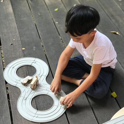 PlanToys® Road & Rail Set Montessori Imaginative and Creative Play Set | Early Language, Problem Solving and Coordination Activity | Eco Friendly Road and Rail Building Set